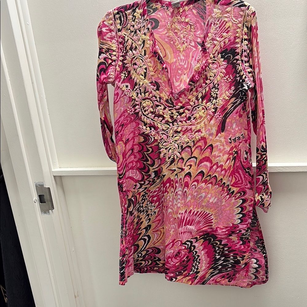 Raj Vibrant Pink and Black Patterned Dress